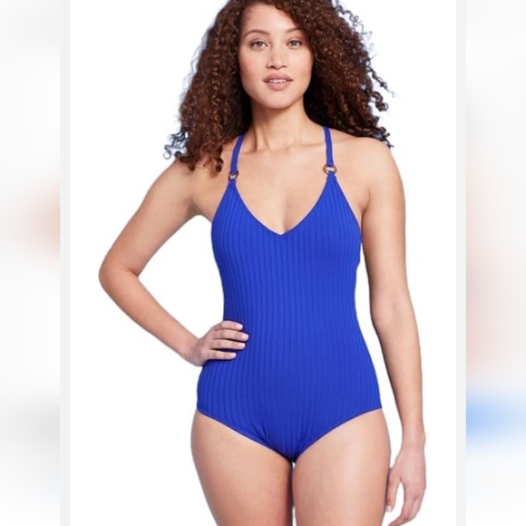 Kona Sol Womens Wide Ribbed Ring Medium Coverage One Piece Swimsuit Large - Picture 1 of 8